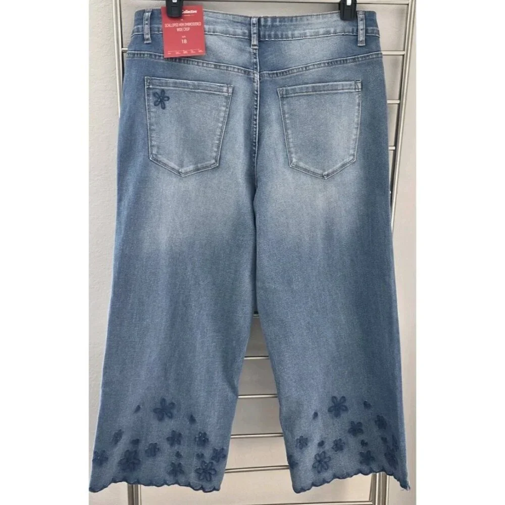 BlueFox Collective Womens‎ 18 Wide Leg Cropped Jeans High Rise Floral Hem